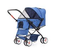 4 Wheel Dog Strollers for Medium Small Dogs Clearance, Cat/Dog Stroller Cheap Easy One-hand Fold, Reversible Push Handle Pet Stroller Puppy & Kitten Carrier Extended Cockpit 25in(Blue)