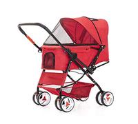 4 Wheel Dog Strollers for Medium Small Dogs Clearance, Cat/Dog Stroller Cheap Easy One-hand Fold, Reversible Push Handle Pet Stroller Puppy & Kitten Carrier Extended Cockpit 25in(Red)