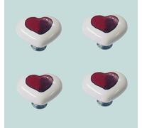4 White Porcelain Heart Shaped Cupboard Door Knobs Chrome Base 35/50Mm Loveheart