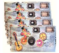 4 X 1A Photo PORST - Fotocamere usa e getta, edizione Flower Power, fiori e farfalle, con flash, batterie e film (confezione da 4 pezzi, 27 scatti)