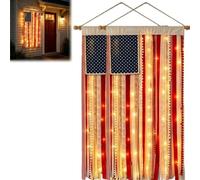 4 X 2.3 Ft Lighted Rag American Flag Banner, Patriotic Wall Hanging for Memorial Day, Independence Day Retro American Flags Bunting for Outdoor Garden Yard Home Party Decoration