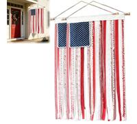 4 X 2.3 Ft Lighted Rag American Flag Banner, Patriotic Wall Hanging for Memorial Day, Independence Day Retro American Flags Bunting for Outdoor Garden Yard Homes Party Decoration