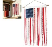 4 X 2.3 Ft Lighted Rag American Flag Banner, Patriotic Wall Hanging for Memorial Day, Independence Day Retro American Flags Bunting for Outdoor Garden Yard Home Party Decoration