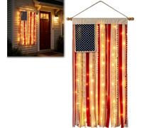 4 X 2.3 Ft Lighted Rag American Flag Banner, Patriotic Wall Hanging for Memorial Day, Independence Day Retro American Flags Bunting for Outdoor Garden Yard Homes Party Decoration