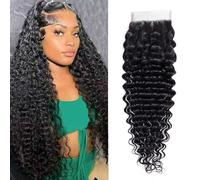 4 X 4 Lace Closure Human Hair Deep Wave Closure Free Part 10 pollici 100% Unprocessed Brazilian Virgin Human Hair Extension Pre Plucked 150% Density Natural Black