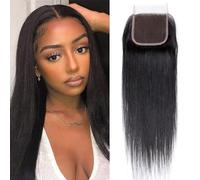 4 x 4 pizzo chiusura capelli umani brasiliani lisci HD trasparente svizzero 100% non trasformati vergine naturale tessitura capelli umani diritti libero parte naturale nero (14 pollici)