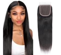 4 x 4 pizzo chiusura capelli umani brasiliani lisci HD trasparente svizzero 100% non trasformati vergine naturale tessitura capelli umani diritti libero parte naturale nero (12 pollici)