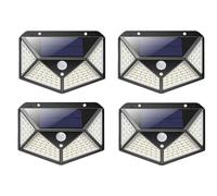 4 x Applique Da Esterno Con Pannello Solare 100 Led Sensore Movimento Crepuscolare - Set 4 pezzi