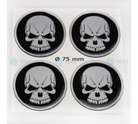 4 X Cappucci In Silicone Per Mozzo Adesivi Emblema Teschio - 75 Mm