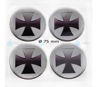 4 X Cappucci In Silicone Per Mozzo Adesivi Iron Cross Emblema - 75 Mm