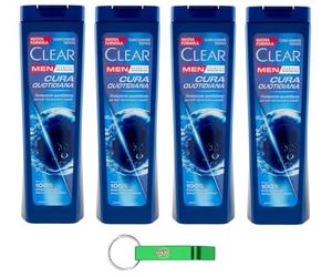 4 X Clear Cura Quotidiana Men Shampoo per tutti i tipi di capelli e cuoio capelluto - Shampoo quotidiano 225 ml + portachiavi Beni Culinari