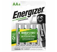 Energizer Batterie Ricaricabili AA, Recharge Universal, Confezione da 4, Argento