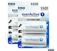 4 X everActive D Misura Batterie Ricaricabili Argento Linea 1.2V Minuti 5000mAh