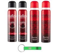 4 X MALIZIA Deodorante Spray Profumo D'INTESA Pacchetto Test 2 X Chérie + 2 X Passion Seduction Deodorante Spray - 100 ml + portachiavi Beni Culinari gratuito