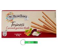 4 x Mulino Bianco Grissini Torinesi - Grissini tipo 0 - croccante e pieno gusto - Snack Breadsticks Confezione da 280 g + Portachiavi Beni Culinari