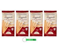 4 x Mulino Bianco Raggianti - Grissini tipo 0 con olio d'oliva extra vergine - croccante e sapore pieno - Snack Breadsticks Confezione da 230 g + Portachiavi Beni Culinari