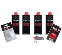 4 X Originale Zippo Benzina + 1 x 6 Pietre Focaie+1 Stoppino+Ovatta+Stoppino