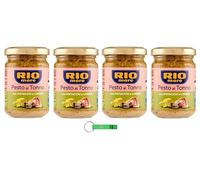 4 x Rio Mare Pesto al Tonno con Pistacchi e Limone, salsa di tonno con pistacchi e limone 130 g + portachiavi Beni Culinari gratuito