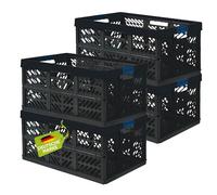 4 x robuste scatole pieghevoli professionali da 45 l fino a 50 kg - scatola pieghevole, cassapanca per la conservazione, trasporto - nero/blu