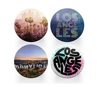 4 x sottobicchieri rotondi Los Angeles - Viaggi Vacanze America Uomini Donne Set Tema Casa Warming Circle Drink Cucina Decorazione Regalo #80192