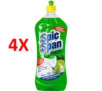 4 X Spic & Span Detersivo Piatti Lime E Fiori D'arancio 1000 Ml