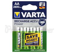 4 X VARTA AA 2600mAh Batterie Ricaricabili Ni-MH 1.2V HR6 Stilo Accu Power High