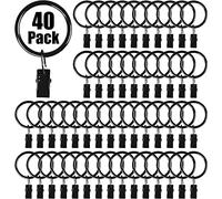 40 anelli per tende con clip, clip per tendaggi di alta qualità con anelli, ganci per tende con diametro interno da 3,2 cm, adatti per aste per tende fino a 2,5 cm, colore nero
