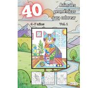 40 animales geométricos para colorear - Vol. 1 (4 -7 años): Libro infantil para colorear. Contiene 40 dibujos de animales con paisajes en estilo ... motriz y la imaginación de los niños.