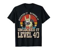 40 anni regali Boss Level 40 Unlocked videogioco Geb Maglietta