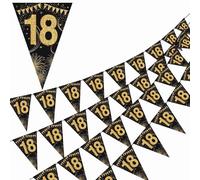40 bandierine con scritta "Happy 18th Birthday", color oro e nero, glitterate, decorazioni per feste di anniversario, striscioni triangolari per uomini e donne