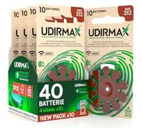 40 Batterie per Apparecchi Acustici Misura 312 PR41 Marroni - Udirmax Pile Zinco-Aria 0% Mercurio 1,45V con Dynamic Sonar Technology - Eco Pack 4 Blister Ecologici da 10 Pile