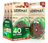 40 Batterie per Apparecchi Acustici Misura 312 Udirmax Pile PR41 Marroni Zinco-Aria con Tecnologia Dynamic Sonar Eco Pack - 4 Blister Ecologici da 10 Pile
