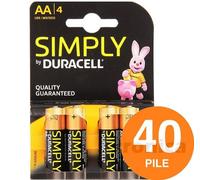 40 BATTERIE PILE STILO AA DURACELL SIMPLY ALCALINE 10 CONFEZIONI 4 BATTERIE