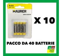 40 BATTERIE SUPER ALCALINE MAURER AAA MINISTILO LR03 1,5V 10 PACCHI