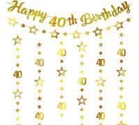 40° compleanno decorazioni oro Banner - 4 pezzi oro Happy 40th Birthday Garland Banner numero 40 cerchio Dot Twinkle Star Garland Hanging Streamer per felice 40 anni quaranta anniversario forniture