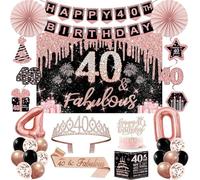 40° compleanno decorazioni per donne, 32 pezzi 40° compleanno decorazioni tra cui sfondo, corona, sash, striscioni, girelle sospese, topper per torte, palloncini, appassionati di carta, biglietti di