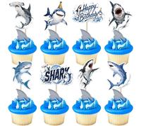 40 decorazioni per torte a tema squalo Happy Birthday, animali oceanici, decorazioni per torte a tema squalo, decorazione per torte estive sotto il mare, biologia, feste di compleanno, blu