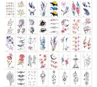 40 Fogli Di Tatuaggi Temporanei Colorati, Impermeabili, A Lunga Durata, Con Fiori, Balene E Farfalle, Carini Tatuaggi A Mano