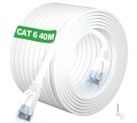 40 metri Cavo Ethernet, Cat 6 Cavo LAN 40 metri Esterno Interno,Piatto Lungo Cavo di Rete Alta Velocità 250MHz 1000Mbps Bianco UTP RJ45 Cavo Internet, Gigabit Cavo Patch per Router Modem PC(40 Clips)