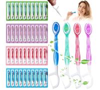 40 mini spazzolino da denti 4 in 1, usa e getta con dentifricio + brufoli + raschietto per lingua + filo interdentale, set di spazzolini da viaggio, dentifricio per campeggio, viaggi, gusto misto