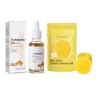 40 Pcs Kojic Acid & Turmeric Cleansing Pads + 30 Ml Turmeric Essence, Exfoliating, Turmeric Cleansing Pads for Dark Spots, Dull Skin, Helps Balance Skin Oil and Water (B)