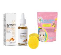 40 Pcs Kojic Acid & Turmeric Cleansing Pads + 30 Ml Turmeric Essence, Exfoliating, Turmeric Cleansing Pads for Dark Spots, Dull Skin, Helps Balance Skin Oil and Water (A)