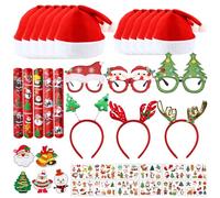 40 Pezzi Accessori Natalizi,12 Cappello Babbo Natale,3 Cerchietto Natale,3 Occhiali Natale,12 Adesivi Natalizie,5 Christmas Embroidered,5 pezzi Braccialetto A Scatto,per Festa di Natale.