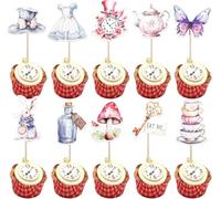 40 pezzi Alice nel Paese delle Meraviglie decorazioni per torte, tè party, cupcake topper, farfalla, fiore, conchiglia, chiave, orologio, mangiami, decorazione per torte per baby shower, compleanno