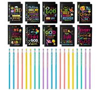 40 pezzi Bibbia Versi Notepad Bibbia Matite per Bambini Bulk Religioso Inspirational Black Notebook Matite Mini Preghiera Quotidiana Fede Diari Pocket Notepad Bibbia Regali per la Scuola Domenicale