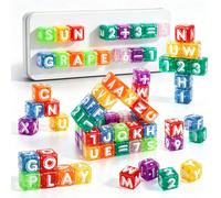 40 pezzi Blocchi magnetici trasparenti e colorati con lettere & numeri con scatola di stoccaggio in latta, blocchi magnetici 3D per bambini piccoli, ausilio didattico Montessori per l'educazione preco