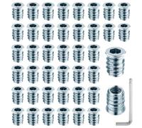 40 Pezzi Boccole Filettate Per Legno M6 X 15 mm, Inserti Filettati Per Legno con Chiave Esagonale, Inserti Filettati in Lega Di Zinco M6, Grani Filettati per Mobili in Legno
