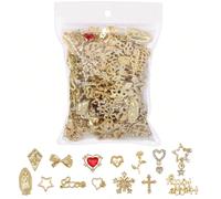 40 pezzi/confezione Set casuale di decorazioni per unghie dorate, include borchie a forma di stella, croci lucide, gioielli per unghie in lega a forma di pianeta carino e decorazioni per unghie in dia
