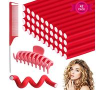 40 Pezzi di Bacchette in Gommapiuma, Senza Calore, Flessibili, per Capelli e Arricciacapelli, con Pettine per Capelli Grandi, Aste Flessibili per Acconciature Fai da Te (24 x 1,2 cm) Rosso