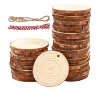 40 Pezzi Dischi Legno Grezzo 7-8cm，Dischetti Legno con fori，Fette di legno naturale con 2 fili di cotone，Legno Da Decorare non finiti，Perfetto per fai da te,artigianato,matrimoni,decorazioni natalizie